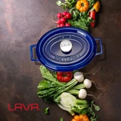 Lava Döküm Oval Tencere Döküm Demir Yekpare Kulplu Premium Serisi Ölçü 23x29cm.  Mavi thumbnail 8