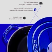 Lava Döküm Oval Tencere Döküm Demir Kapak Experience Majolik Serisi Ölçü 24x33cm.  Mavi thumbnail 6