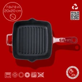 Lava Döküm Kare Izgara Tava Döküm Demir Yekpare Saplı Ölçü 20x20cm.  Kırmızı thumbnail 4