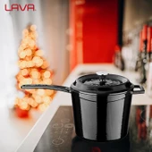 Lava Döküm Yuvarlak Sos Tenceresi. Döküm Demir Yekpare Saplı Trendy Serisi Çap(Ø18 cm.  Siyah thumbnail 6