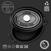 Lava Döküm Oval Tencere. Trendy Serisi Ölçü 23x29cm.  Siyah thumbnail 4