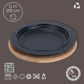 Lava Döküm Oval Döner Kebap Tabağı Kayın Servis Ahşabı. Çap(Ø)28cm. - 2