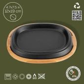 Lava Döküm Oval Fajita Tabağı Kayın Servis Ahşabı Ölçü 12x19cm. thumbnail 2