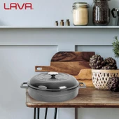 Lava Döküm Çok Amaçlı Yayvan Tencere Döküm Demir Kubbe Form Kapak Premium Serisi Çap(Ø)28cm. Gri - 7