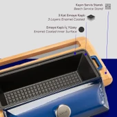 Lava Döküm Ekmek Tenceresi / Kayın Ağacı Servis Standı / Terrine Serisi. Ölçü 11x29cm.  Mavi thumbnail 6