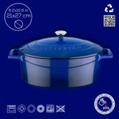 Lava Döküm Oval Tencere. Folk Serisi Ölçü 21x27cm.  Mavi thumbnail 4