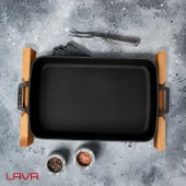 Lava Döküm Dikdörtgen Rosto ve Fırın Tepsisi Kayın Servis Ahşabı Döküm Demir Yekpare Çift Kulplu Ölçü 26x40cm. Siyah - 6