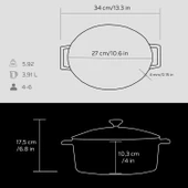 Lava Döküm Oval Tencere. Folk Serisi Ölçü 21x27cm. Siyah - 5