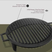 Lava Döküm Yuvarlak Mangal Izgarası Döküm Demir Yekpare Çift Kulplu Çap (Ø)37cm. - 6