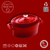 Lava Döküm Mini Oval Tencere. Trendy Serisi Ölçü 9x12cm.  Kırmızı thumbnail 4