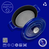 Lava Döküm Oval Tencere Döküm Demir Yekpare Kulplu Premium Serisi Ölçü 21x27cm.  Mavi thumbnail 5