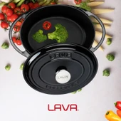 Lava Döküm Oval Tencere Döküm Demir Kapak Heritage Serisi Ölçü 22x28cm.  Siyah thumbnail 8