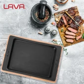 Lava Döküm Dikdörtgen Servis Tabağı ve Kayın Servis Ahşabı. Ölçü 36x24cm. - 5