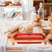 Lava Döküm Ekmek Tenceresi / Kayın Ağacı Servis Standı / Terrine Serisi. Ölçü 11x29cm.  Kırmızı thumbnail 7