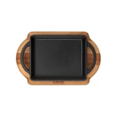 Lava Döküm Dikdörtgen Sahan Döküm Demir Yekpare Çift Kulplu Kayın Servis Ahşabı Ölçü 12x15cm. thumbnail 3