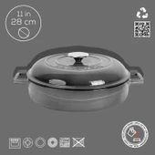 Lava Döküm Çok Amaçlı Yayvan Tencere Döküm Demir Kubbe Form Kapak Premium Serisi Çap(Ø)28cm. Gri - 4