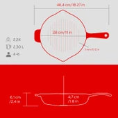 Lava Döküm Yuvarlak Izgara Tavası Döküm Demir Yekpare Saplı Edition Serisi Çap(Ø)28cm.  Kırmızı thumbnail 5