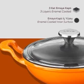 Lava Döküm Mini Wok Yekpare Kulplu Cam Kapaklı Çap(Ø)16cm.  Turuncu - 5