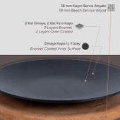 Lava Döküm Yuvarlak Servis Tabağı ve Kayın Servis Ahşabı. Çap(Ø)21cm. - 4