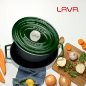 Lava Döküm Oval Tencere Döküm Demir Yekpare Kulplu Premium Serisi Ölçü 21x27cm.  Yeşil thumbnail 7