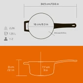 Lava Döküm Yuvarlak Sos Tenceresi Cam kapaklı, Metal Saplı. Glaze Serisi Çap(Ø16 cm.  Turuncu thumbnail 5