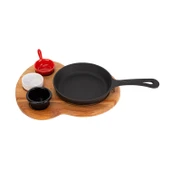 Lava Döküm Yuvarlak Kızartma Tavası Yekpare Saplı Kayın Ahşap Altlık. Çap(Ø)16cm. (Bu ürüne sos kapları dahil değildir) thumbnail 1