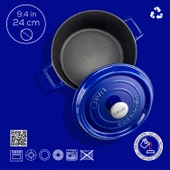 Lava Döküm Yuvarlak Tencere Döküm Demir Yekpare Kulplu Premium Serisi Çap(Ø)24cm.  Mavi thumbnail 5