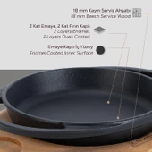 Lava Döküm Yuvarlak Sahan Döküm Demir Yekpare Çift Kulplu Kayın Servis Ahşabı Çap(Ø)20cm. thumbnail 6