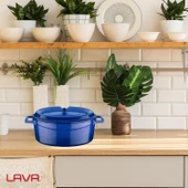Lava Döküm Oval Tencere. Trendy Serisi Ölçü 21x27cm.  Mavi thumbnail 7