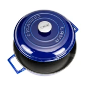 Lava Döküm Çok Amaçlı Yayvan Tencere Döküm Demir Kubbe Form Kapak Premium Serisi Çap(Ø)28cm.  Mavi thumbnail 3