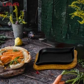 Lava Döküm Dikdörtgen Servis Tabağı ve Ahşap altlığı. Ölçü 13x19cm. - 7