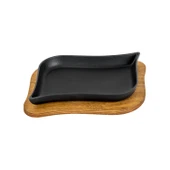 Lava Döküm Dikdörtgen Servis Tabağı ve Ahşap altlığı. Ölçü 13x19cm. - 1