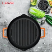 Lava Döküm Yuvarlak Izgara Tavası Döküm Demir Yekpare Çift Kulplu Çap(Ø)26cm.  Turuncu thumbnail 7