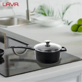 Lava Döküm Yuvarlak Sos Tenceresi Cam kapaklı, Metal Saplı. Glaze Serisi Çap(Ø16 cm.  Siyah thumbnail 7