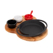 Lava Döküm Yuvarlak Sahan Döküm Demir Yekpare Çift Kulplu Kayın Servis Ahşabı Çap(Ø)16cm. (Sos Kapları Dahil Değildir.) thumbnail 1