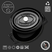 Lava Döküm Oval Tencere. Trendy Serisi Ölçü 21x25cm.  Siyah thumbnail 4