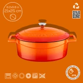 Lava Döküm Oval Tencere. Folk Serisi Ölçü 21x25cm.  Turuncu thumbnail 4