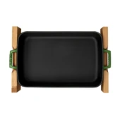 Lava Döküm Dikdörtgen Rosto ve Fırın Tepsisi Kayın Servis Ahşabı Döküm Demir Yekpare Çift Kulplu Ölçü 22x30cm.  Yeşil - 2