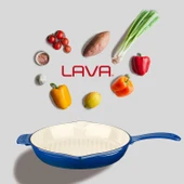 Lava Döküm Yuvarlak Izgara Tavası Döküm Demir Yekpare Saplı Edition Serisi Çap(Ø)28cm. Mavi - 7