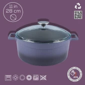 Lava Döküm Yuvarlak Tencere Cam kapaklı. Glaze Çap(Ø)28cm.  Mor thumbnail 4