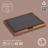 Lava Döküm Ahşap ve Döküm Demir Hot Plate Servis Tahtası. Ölçü 25x25cm. - 2