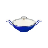 Lava Döküm Mini Wok Yekpare Kulplu Cam Kapaklı Edition Serisi Çap(Ø)16cm.  Mavi thumbnail 1
