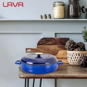 Lava Döküm Çok Amaçlı Yayvan Tencere Döküm Demir Kubbe Form Kapak Premium Serisi Çap(Ø)28cm.  Mavi thumbnail 8