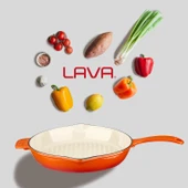 Lava Döküm Yuvarlak Izgara Tavası Döküm Demir Yekpare Saplı Edition Serisi Çap(Ø)28cm.  Turuncu - 7
