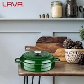 Lava Döküm Çok Amaçlı Yayvan Tencere Döküm Demir Kubbe Form Kapak Premium Serisi Çap(Ø)28cm.  Yeşil thumbnail 7