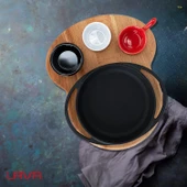 Lava Döküm Yuvarlak Sahan Döküm Demir Yekpare Çift Kulplu Kayın Servis Ahşabı Çap(Ø)16cm. (Sos Kapları Dahil Değildir.) thumbnail 5