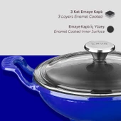 Lava Döküm Mini Wok Yekpare Kulplu Cam Kapaklı Çap(Ø)16cm.  Mavi - 5