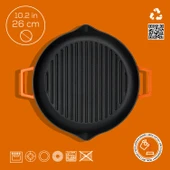 Lava Döküm Yuvarlak Izgara Tavası Döküm Demir Yekpare Çift Kulplu Çap(Ø)26cm.  Turuncu thumbnail 4