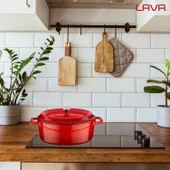 Lava Döküm Oval Tencere. Trendy Serisi Ölçü 21x25cm.  Kırmızı thumbnail 7
