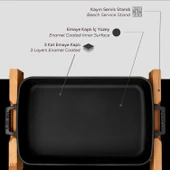 Lava Döküm Dikdörtgen Rosto ve Fırın Tepsisi Kayın Servis Ahşabı Döküm Demir Yekpare Çift Kulplu Ölçü 26x40cm. Siyah - 5